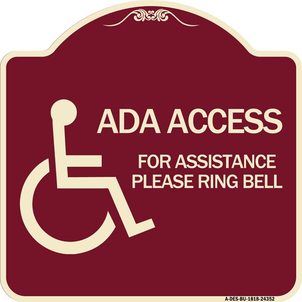 ADA Access for Assistance Ring Bell W/ New Isa Heavy-Gauge Aluminum Sign, 18" H, BU-1818-24352